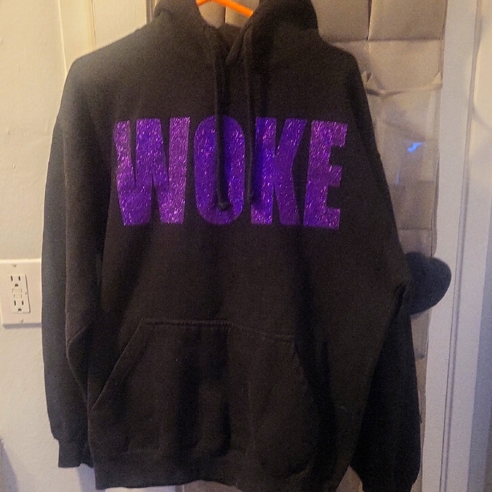 Black Hoodie with Purple Glitter 'WOKE' Snow Tha Product